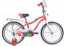 Велосипед NOVATRACK 20", CANDY, коралловый, полная защита цепи, тормоз нож., сумочка на руль, крылья